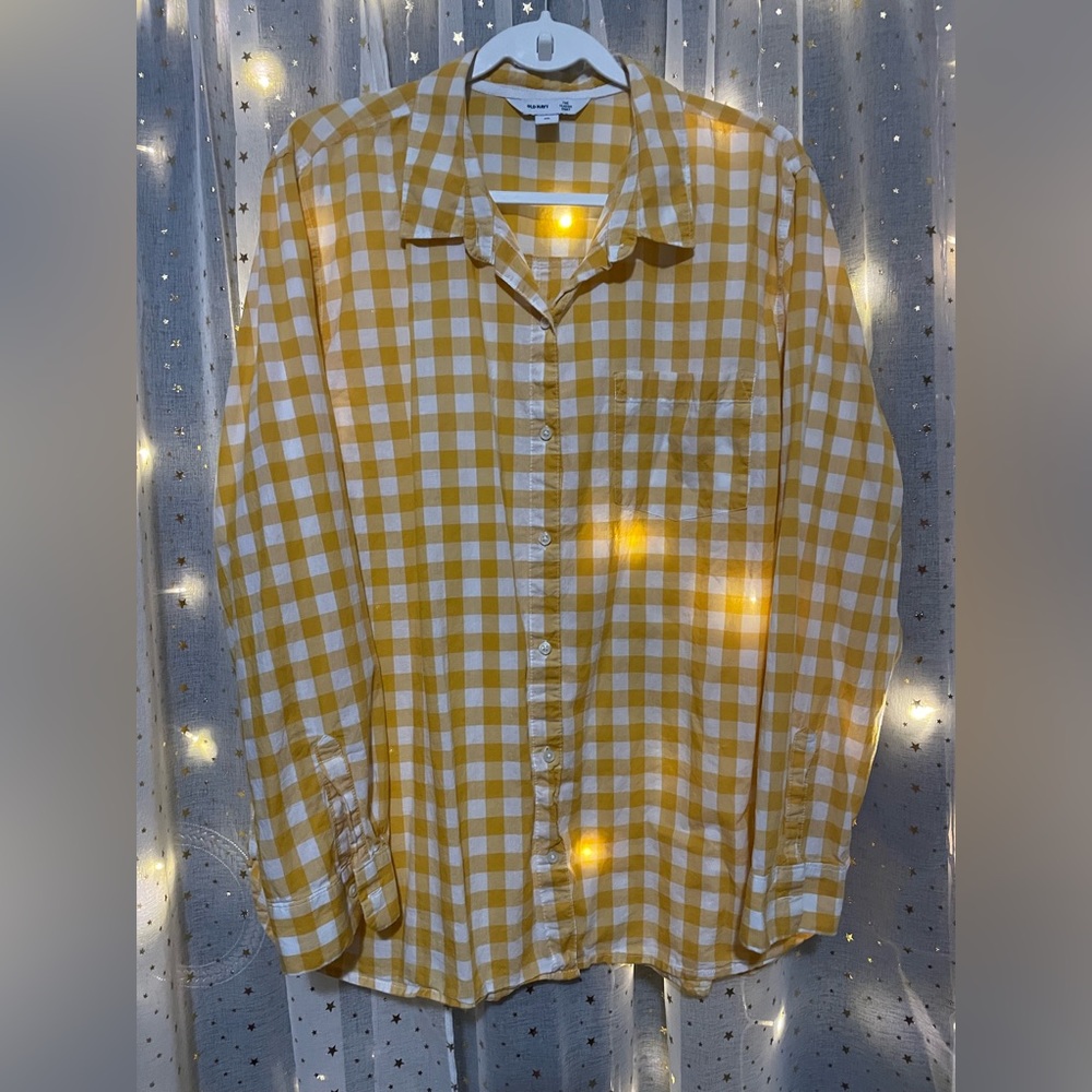 Yellow and white plaid collared long sleeve button down shirt by OLD NAVY XXL